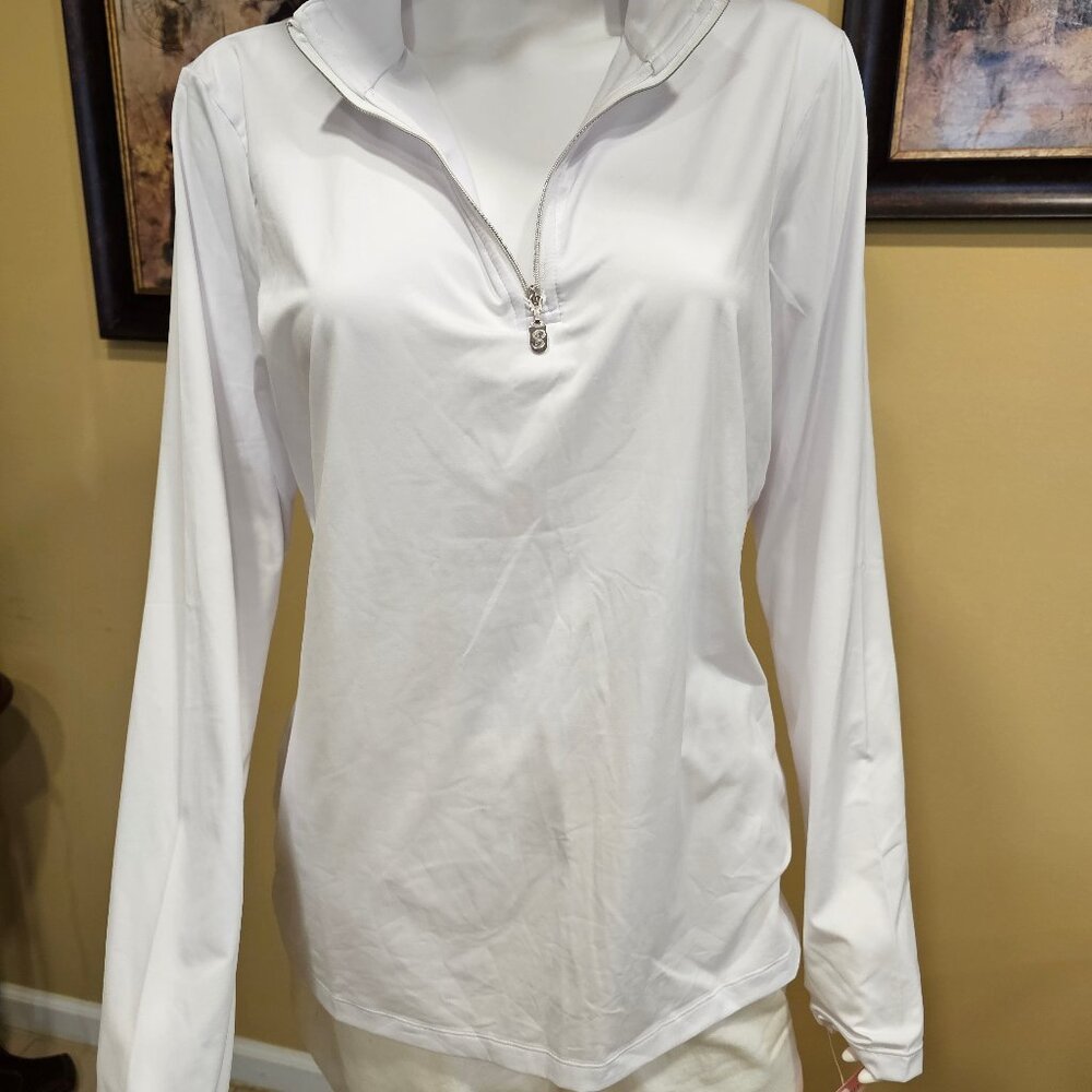 SOFIBELLA White Long Sleeve Mock Golf Tennis Shirt 1X
